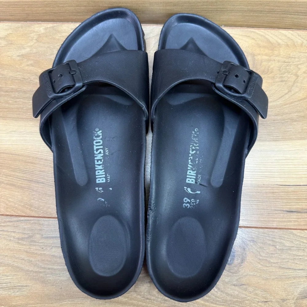 Birkenstock Arizona Eva Madrid Black Slides Womens 8 N EU 39 Slip On Rubber Walk
